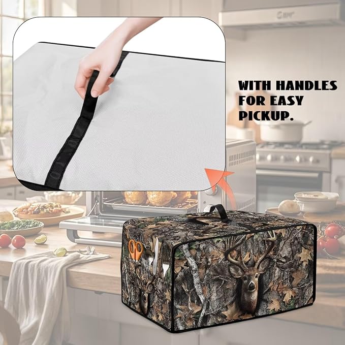 Dust-Proof Microwave Oven Cover Protector Microwave Oven Grill Cover Deer Elk Forest Camo Hunting Print Universal Kitchen Appliance Protector Case Protections for Toaster Oven, M