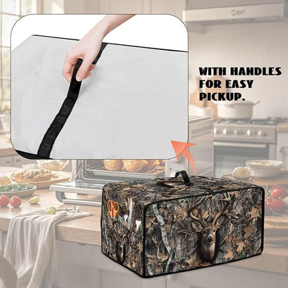 Dust-Proof Microwave Oven Cover Protector Microwave Oven Grill Cover Deer Elk Forest Camo Hunting Print Universal Kitchen Appliance Protector Case Protections for Toaster Oven, S