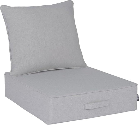 Outdoor Olefin Water-Resistant Deep Seat Cushion Set, 23''x 26''x 6'' Weather and Fade Resistant Patio Furniture Seat Cushion, Thickened Sofa Chair Pad with Straps for Lawn, Garden, Light Gray