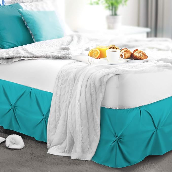 Nestl Teal Bed Skirt Full Size, Pinch Pleat Full Bed Skirt, 14" Inch Drop Full Bedskirt, Hotel Quality Teal Bed Skirts, Premium Microfiber Bedskirt for Full Bed, Teal Full Bed Skirt