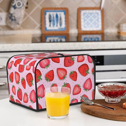 Pink Strawberry Kawaii Fruit 4 Slice Toaster Cover, Waterproof Toaster Dust Cover Bread Maker Protective Cover For Small Kitchen Appliance Dining Room Table Home Decor Gifts
