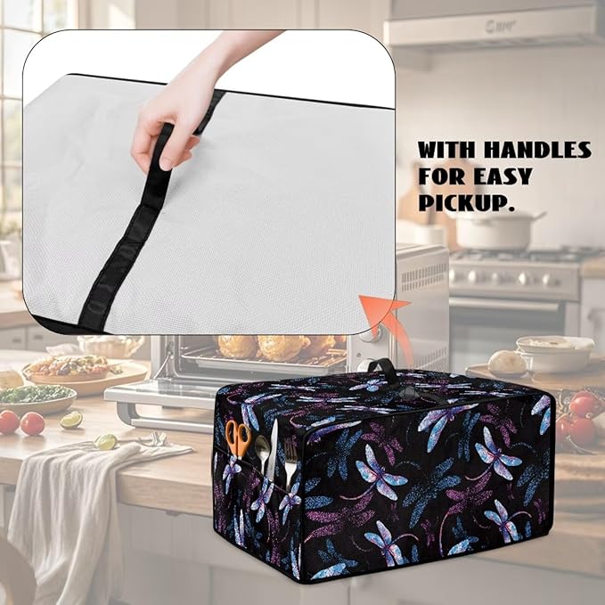 Dragonfly Print Microwave Oven Cover Dust-Proof Microwave Toaster Oven Cover Foldable Kitchen Appliance Protector Suitable for Most Microwave Ovens, S