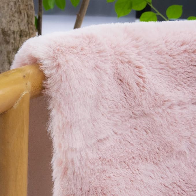 Pink Fuzzy Washable Furry Area Rugs for Living Room Faux Rabbit Fur Nursery Rug for Bedroom 2x4 Runner Rug