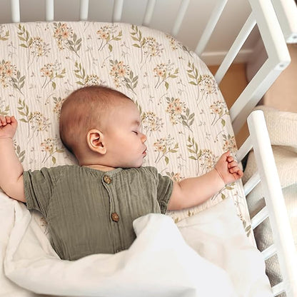 lulumoon Baby Bassinet Sheets Muslin: Cotton Bedside Bassinet Sheets Floral for Girls - Fitted for Bedside Sleeper Mattress