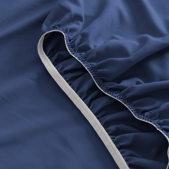 SPRINGSPIRIT Sleeper Sofa Queen Sheets Set, 4 Piece Bed Sheets Set Up to 8" Deep Pockets, Extra Soft and Breathable Bedding Sheets, Navy