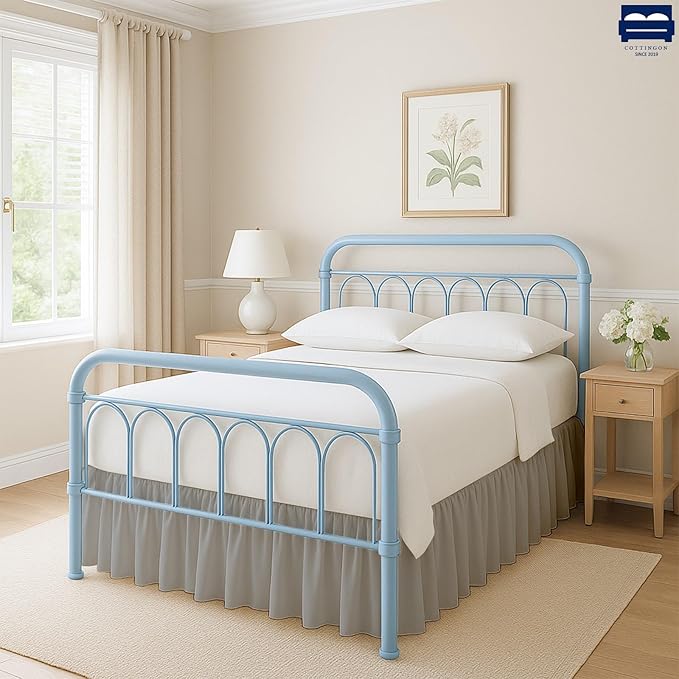Cottingon Ruffled Bed Skirt with Split Corners-Dust Ruffle - 22" Drop 100% Microfiber Soft,Sheen & Luxurious Look - Bed Skirts (Light Grey -Queen)