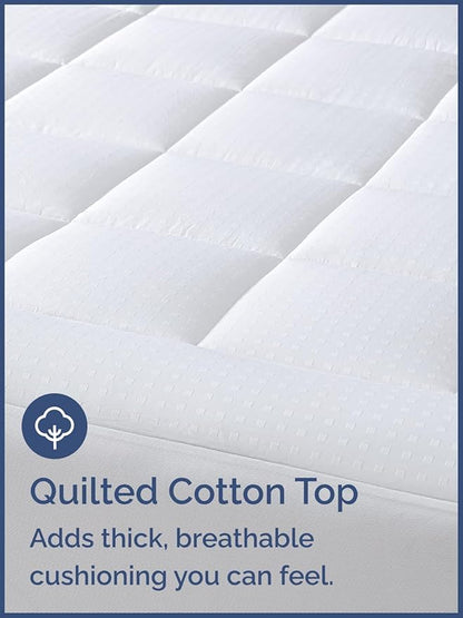 Mattress Pad Twin XL Size – Quilted Fitted Mattress Protector – Cotton Pillow Top Cover w/ 8-16" Deep Pockets – Thick & Plush – Cooling, Breathable and Noiseless – Machine Washable – 39 x 80 (White)