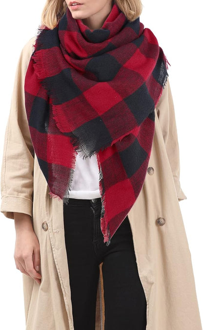 American Trends Women's Cozy Warm Winter Fall Blanket Scarf Stylish Soft Chunky Checked Giant Scarves Shawls