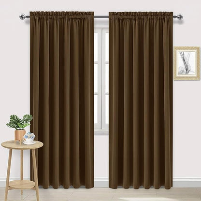 DWCN Brown Blackout Curtains for Bedroom, Thermal Insulated Energy Saving Room Darkening Curtains for Living Room (W60 x L84 inch, Set of 2 Panels, Top of Rod Pocket)