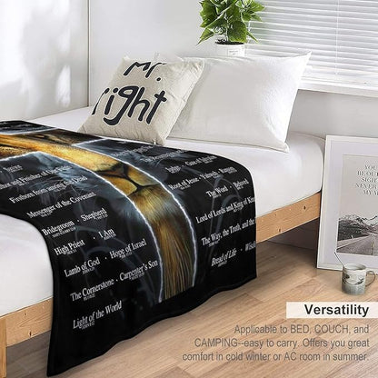 Christian Lion Blanket Scripture Jesus Throw Blanket Christian Gifts for Women Men Religious Blanket for Kids Adults Soft Warm Cozy Fleece Blanket for Couch Sofa Bed 60"x80"