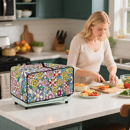Convection Toaster Oven Dustproof Cover Countertop Air Fryer Toaster Oven Cover with Pockets, Small Appliances Protector, L, 18.5 x 22.5 x 13 Inch, Groovy Hippie Flower