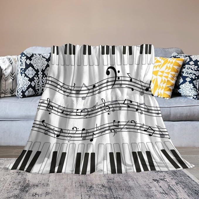 Music Blanket Black White Piano Keys Music Note Modern Abstract Art Print Soft Cozy Lightweight Throw Blanket for Women Men Bedroom Living Room Dorm Chair Sofa Travel 70x80in