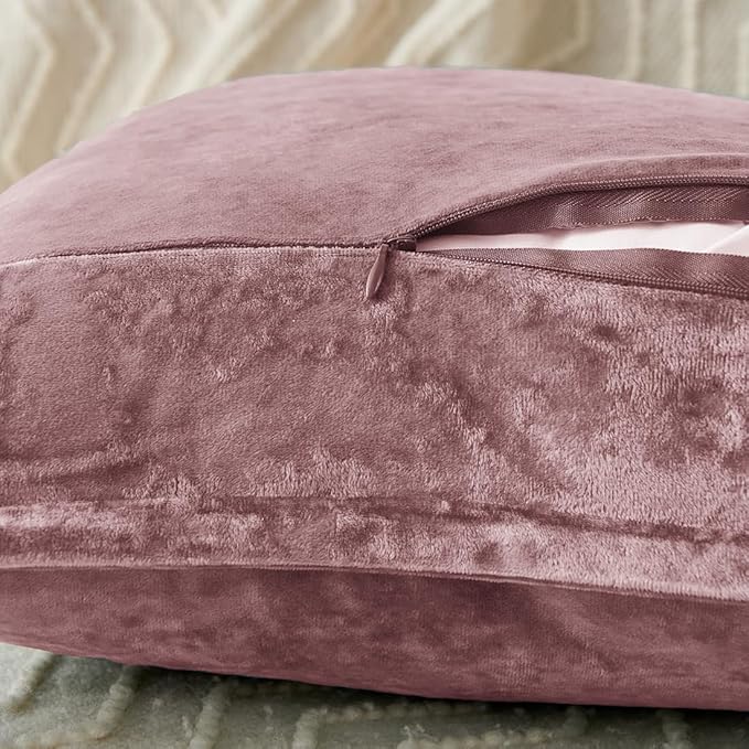 Luxurious Velvet Throw Pillow Covers 20x20 Set of 2 Decorative Pillow Covers Solid Square Cushion Case for Sofa Couch Bedroom Farmhouse, Mauve