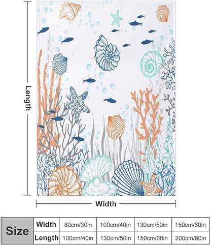 Nautical Coastal Blanket, Starfish Seashell Coral Beach Themed Drapes Ocean Orange Blue Teal Conch Print Throw Blankets for Sofa Couch Bed Room Birthday Decor, 30"x40"