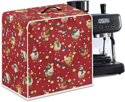 Christmas Rooster Coffee Maker Cover Protector for Small Appliance Decor Kitchen Dustproof Mixer Protection
