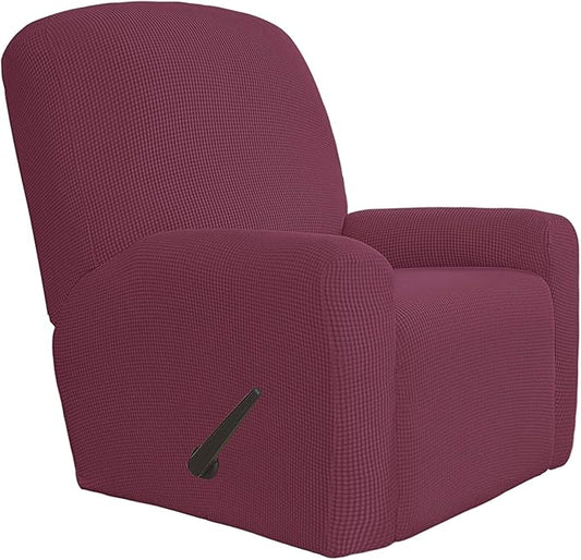 Easy-Going 4 Pieces Oversized Recliner Stretch Sofa Slipcover Sofa Cover Furniture Protector Couch Soft with Elastic Bottom Polyester Spandex Jacquard Fabric Small Checks ASHRose,X-Large
