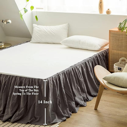 BISELINA French Linen Bed Skirt with Pleated Frills 14-Inch Tailored Drop Natural Flax Cotton Blend Dust Ruffle Soft Cozy Farmhouse Bedding (14" Queen, Ruffle Dark Grey)