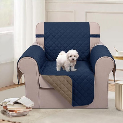 U-NICE HOME Recliner Chair Covers Reversible Chair Cover Pet Covers for Dogs with Elastic Straps Water Resistant Diamond Quilted (23''Recliner Small, Navy/Taupe)