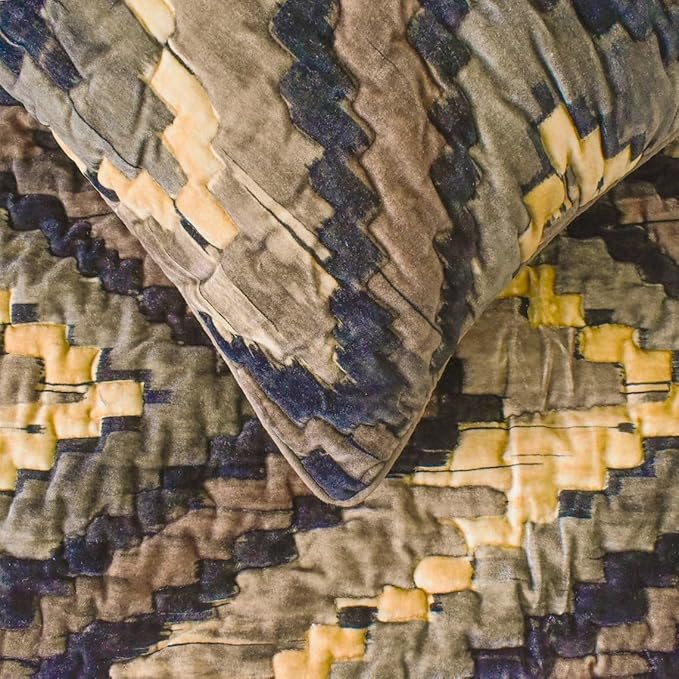 The HomeCentric King/Queen/Twin Beige Decorative Twin 53"x18" Bed Runner with 2 Pillow Cover, Abstract, Chevron, Quilted Bed Scarf on Suede Velvet Fabric - Paramount