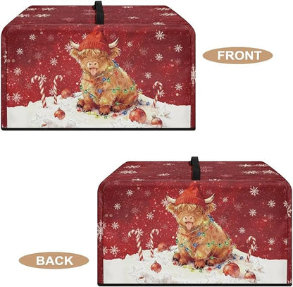 Microwave Oven Dust Cover, Christmas Highland Cattle Waterproof Polyester Dust Cover for Microwave Oven for Most Standard Microwaves Easy to Clean