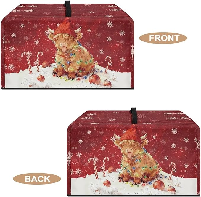 Microwave Oven Dust Cover, Christmas Highland Cattle Waterproof Polyester Dust Cover for Microwave Oven for Most Standard Microwaves Easy to Clean