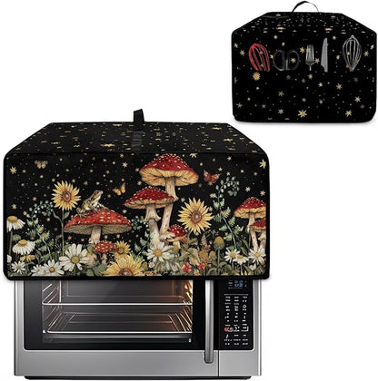 Microwave Oven Dust Cover Waterproof Toaster Oven Cover Foldable Polyester-Linen Small Appliance Dust Covers Suitable with Storage Bags, Mushroom Sunflower Daisy Star Butterfly Print, S