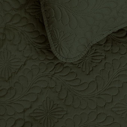 Easy-Going Full/Queen Size Reversible Quilt Set with 1 Quilt and 2 Pillow Shams, Soft Bed Quilt Cover, Water Resistant Lightweight Microfiber Bedspread, Stain Resistant, Olive Leaf-Army Green/Beige