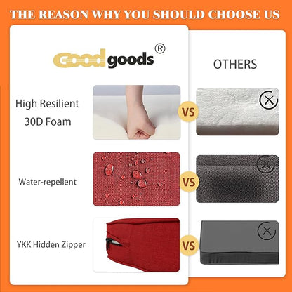 Goodgoods 22x24 inch Outdoor/Indoor Deep Seat Patio Cushions Set of 2 Resilient Foam Filling Water Repellent Stain-Resistant UV Resistant Weather Resistant Deep Seat Bottom Chili