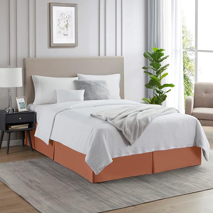 Nestl Rust Bed Skirt Cal King Size - Cal King Bed Skirt 14 Inch Drop - Brushed Microfiber Bed Skirts - Hotel Quality Pleated Bed Skirt - Shrinkage & Fade Resistant