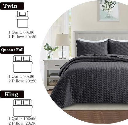 IR Imperial Rooms 8 Pack California King Quilt Bedding Set (118"x106") - Bulk Wholesale for Hotels, Guest Bedroom & Airbnbs - Lightweight Microfiber Reversible Embossed Quilts Bedspread (Charcoal)
