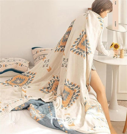 MSGKV Fall Blankets Cotton Throw Blanket 60''x 80'' Muslin Blanket for Couch Bed Chair,Cozy Soft Bed Cotton Quilted Boho Quilts Blankets Gifts for Women