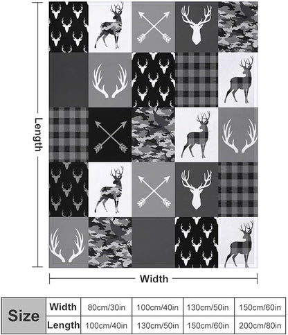 Rustic Cabin Throw Blanket, Farmhouse Grey Camouflage Deer Vintage Country Hunting Wildlife Blanket Throw for Bed Camping Travel Living Room Bedroom, 50"x60"