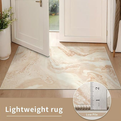 Ciicool 2x6 Washable Runner Rug, Modern Abstract Soft Hallway Rugs Runner, Non-Slip Thin Accent Rug Lightweight Light Brown Beige Print Distressed Carpet for Laundry Entryway Bedroom Kitchen Indoor