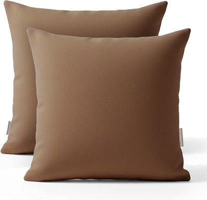 Haven & Glow Decorative Throw Pillow Cover – Square Cushion Case with Zipper | Modern Sofa, Couch & Bed Accent Pillow Covers for Living Room, Bedroom & Home Decor | 22 x 22 Inch – Dark Brown – 2 Pack