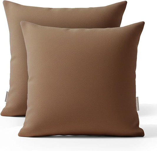 Haven & Glow Decorative Throw Pillow Cover – Square Cushion Case with Zipper | Modern Sofa, Couch & Bed Accent Pillow Covers for Living Room, Bedroom & Home Decor | 18 x 18 inches – Dark Brown – 2 Pc