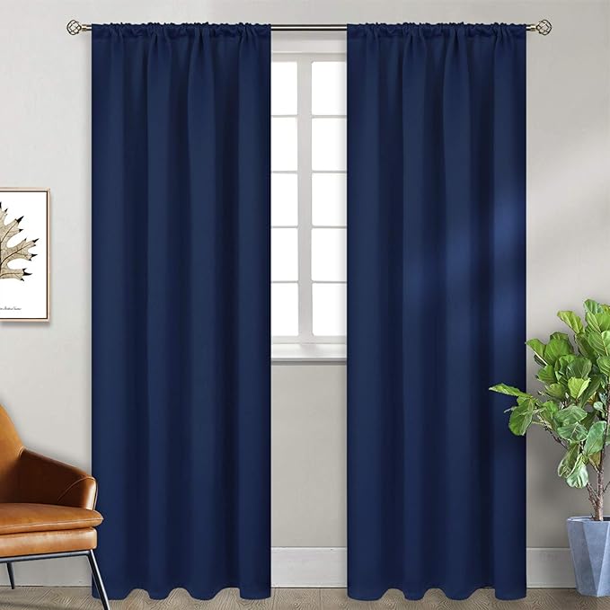 BGment Blackout Curtains 90 Inch Length for Bedroom - Navy Blue Thermal Insulated Drapes with Rod Pocket Darkening Privacy for Living Room Windows, 2 Panels, 52 x 90 Inch