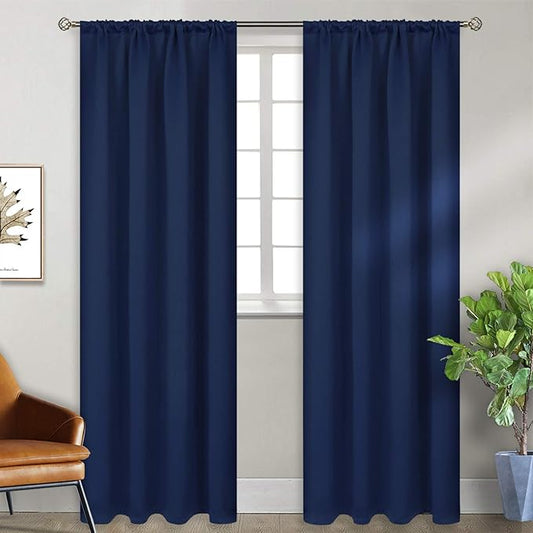 BGment Blackout Curtains 90 Inch Length for Bedroom - Navy Blue Thermal Insulated Drapes with Rod Pocket Darkening Privacy for Living Room Windows, 2 Panels, 52 x 90 Inch