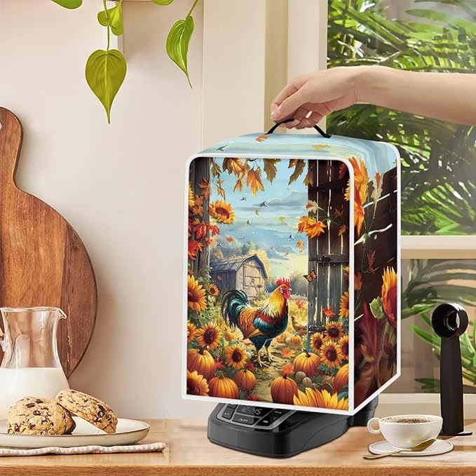 Coffee Maker Cover - Rooster Sunflower Mixer Juice Machine Protector - Washable Waterproof Covers