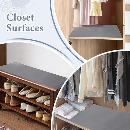 Drawer and Shelf Liner for Kitchen Cabinet: 12 in X 20 Ft Non Slip Waterproof Shelf Paper Non Adhesive Refrigerator Liners Gray Easy Liners for Bathroom Cupboard with Knife Tape Measure
