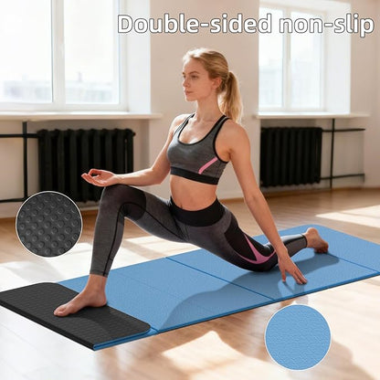 Foldable Yoga Mat Thick 10mm-WUWAN Extra Large Exercise mat, TPE Material, Non-Slip Fitness Folding Mats Easy to Carry For Home Workout Travel Pilates