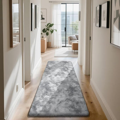 Soft Runner Rugs for Bedroom, Mottling Grey 2x6 Area Rugs Fluffy Rug Shaggy Area Rug Carpet, Bedside Rug for Living Room Bedroom Kids Room Home Decor