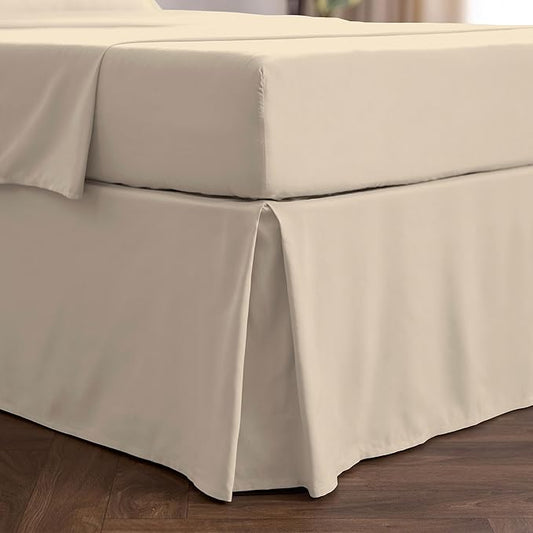 Mellanni Bed Skirt Queen Size - Bed Skirting - 15-Inch Tailored Drop Pleated Dust Ruffle - Hotel Luxury Bedding - Wrinkle, Fade, Stain Resistant - 1 Bedskirt (Queen, Beige)