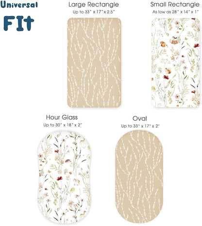GRSSDER Ultra Soft Bassinet Sheets 2 Pack, Stretchy Breathable Knit Bassinet Mattress Sheets for Baby, Universal Fitted Baby Cradle Moses Basket Oval Rectangle Mattresses Safe and Snug, Stylish Print