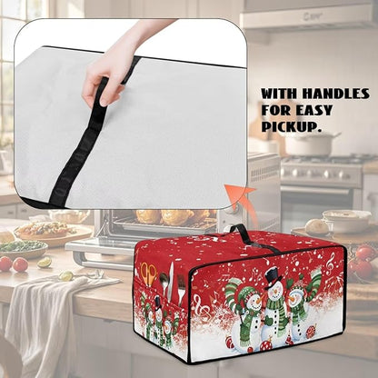 Christmas Convection Toaster Oven Cover with Pockets, Holiday Decor Smart Microwave Baking Oven Dust Cover for Countertop, M, 16.5 x 20.5 x 10 Inches, Snowman Musical Note Red