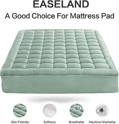 EASELAND California King Mattress Pad Pillow Top Mattress Cover Quilted Fitted Mattress Protector Long 8-21" Deep Pocket Cooling Mattress Topper (72x84 Inches, Pale Aqua)