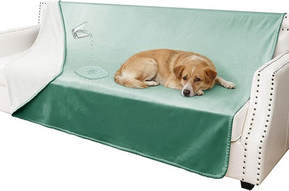 Waterproof Blanket for Couch, Leak Proof Dog Bed Blankets Reversible, Pet Throw Sofa Furniture Protector Machine Washable-52 x82,Green+Cream