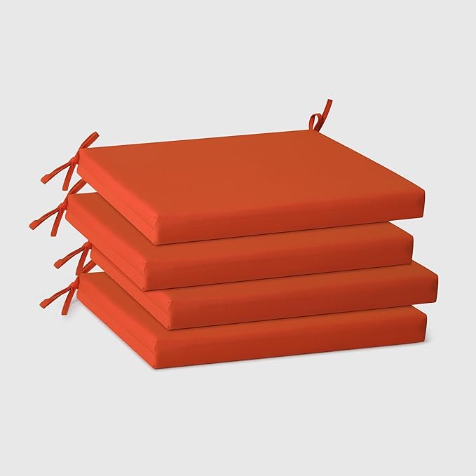 WestinTrends Solace Outdoor Patio Kitchen Dining Chair Square Seat Cushions Set of 4, 19 x 17, Orange