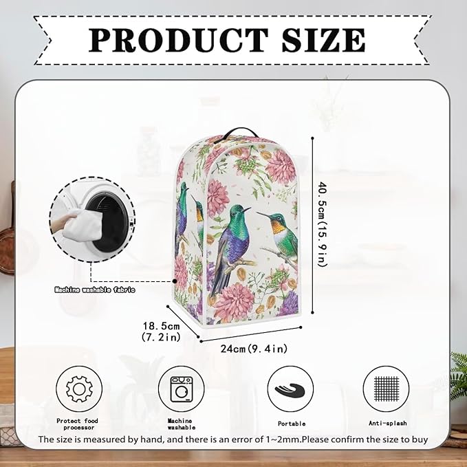Floral Hummingbird Print Blender Covers for Kitchen,Blender Dust Cover Stand Mixer Coffee Maker Covers Anti Fingerprint Polyester Dust Proof Stain Resistant Blender Covers