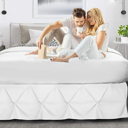 Nestl White Bed Skirt Full Size, Pinch Pleat Full Bed Skirt, 14" Inch Drop Full Bedskirt, Hotel Quality White Bed Skirts, Premium Microfiber Bedskirt for Full Bed, White Full Bed Skirt