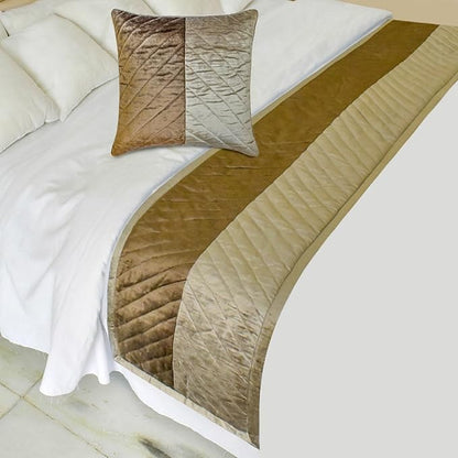 The HomeCentric King/Queen/Twin Brown Decorative Bed Runner King 90"x18" Bed Runner with One Pillow Cover, Solid, Chevron, Patchwork, Quilted Bed Scarf on Velvet Fabric - Plush Divide